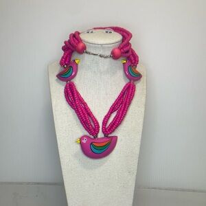 Vintage Pink Bird Necklace